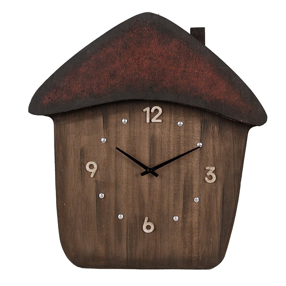 Dřevěné nástěnné hodiny ve tvaru domku - 37*4*40 cm / 1*AA Clayre & Eef - LaHome - vintage dekorace