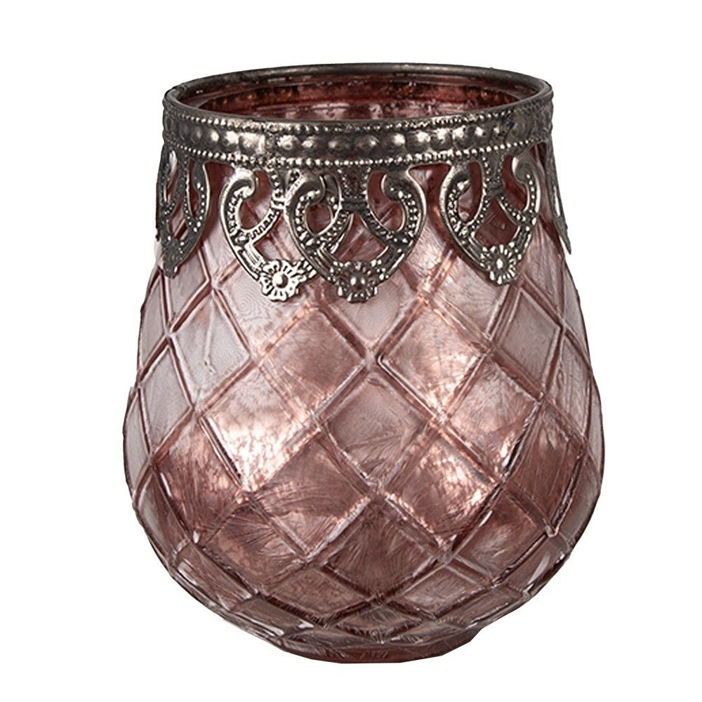 Růžový skleněný svícen na čajovou svíčku - Ø 9*11 cm Clayre & Eef - LaHome - vintage dekorace