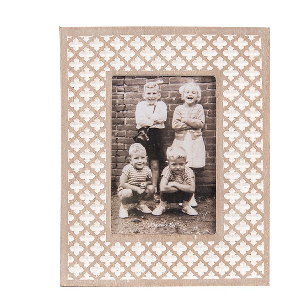 Bílo-hnědý dřevěný fotorámeček - 18*1*23 cm / 10*15 cm Clayre & Eef - LaHome - vintage dekorace