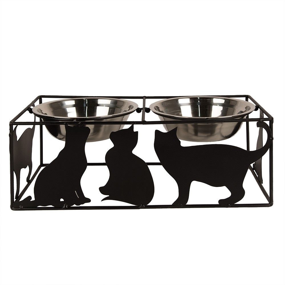 Černé kovové misky pro psa nebo kočku - 38*20*14 cm / 2x500 ml Clayre & Eef - LaHome - vintage dekorace