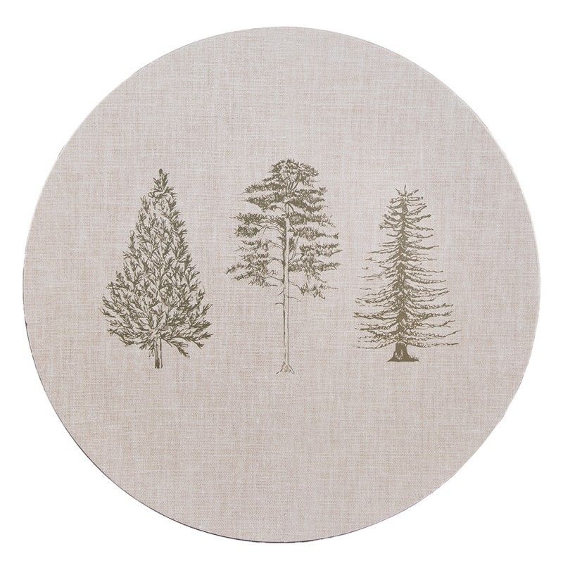 Béžový servírovací talíř se stromky Natural Pine Trees - Ø 33*1 cm Clayre & Eef - LaHome - vintage dekorace