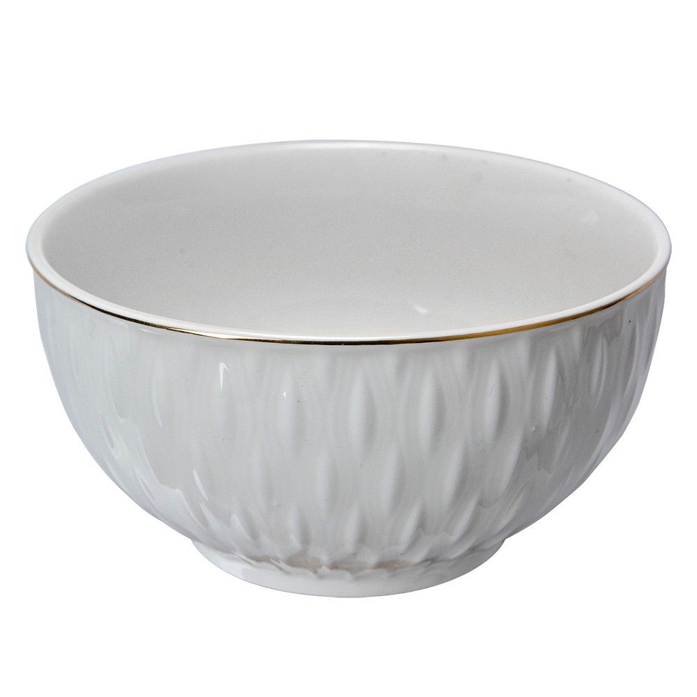 Bílá porcelánová miska na polévku se zlatým proužkem - Ø 13*7 cm / 350 ml Clayre & Eef - LaHome - vintage dekorace