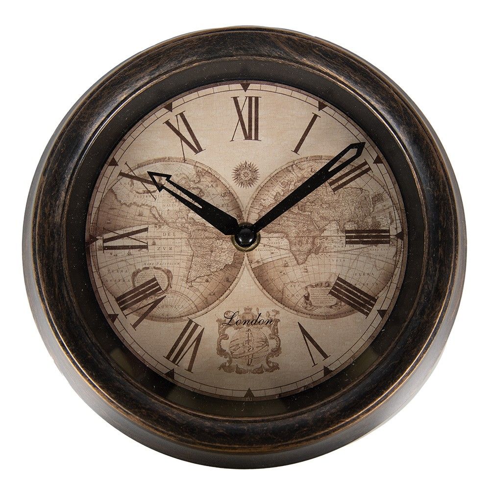 Hnědé nástěnné hodiny Zeměkoule - Ø 23*5 cm / 1*AA Clayre & Eef - LaHome - vintage dekorace