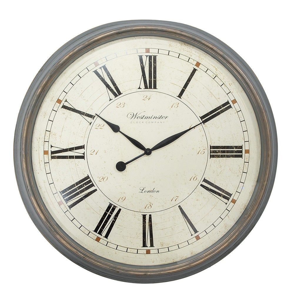 Šedo-béžové antik nástěnné hodiny Willi - Ø 76*6 cm / 1*AA Clayre & Eef - LaHome - vintage dekorace