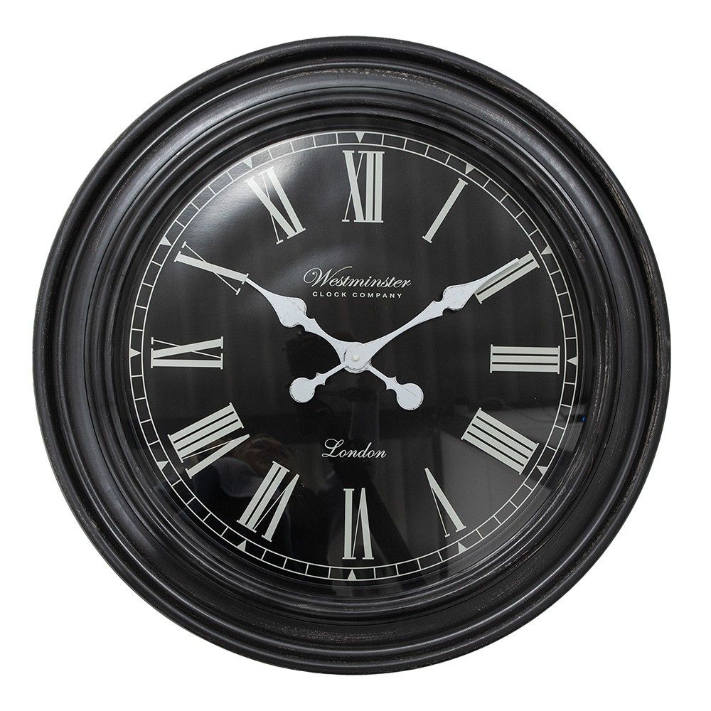 Černé antik nástěnné hodiny Hillo - Ø 76*6 cm / 1*AA Clayre & Eef - LaHome - vintage dekorace