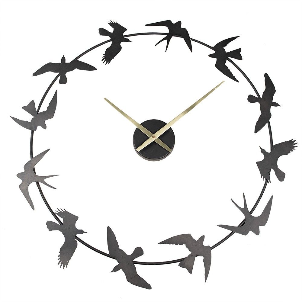 Černé antik nástěnné kovové hodiny s ptáčky - 69*4*66 cm / 1*AA Clayre & Eef - LaHome - vintage dekorace