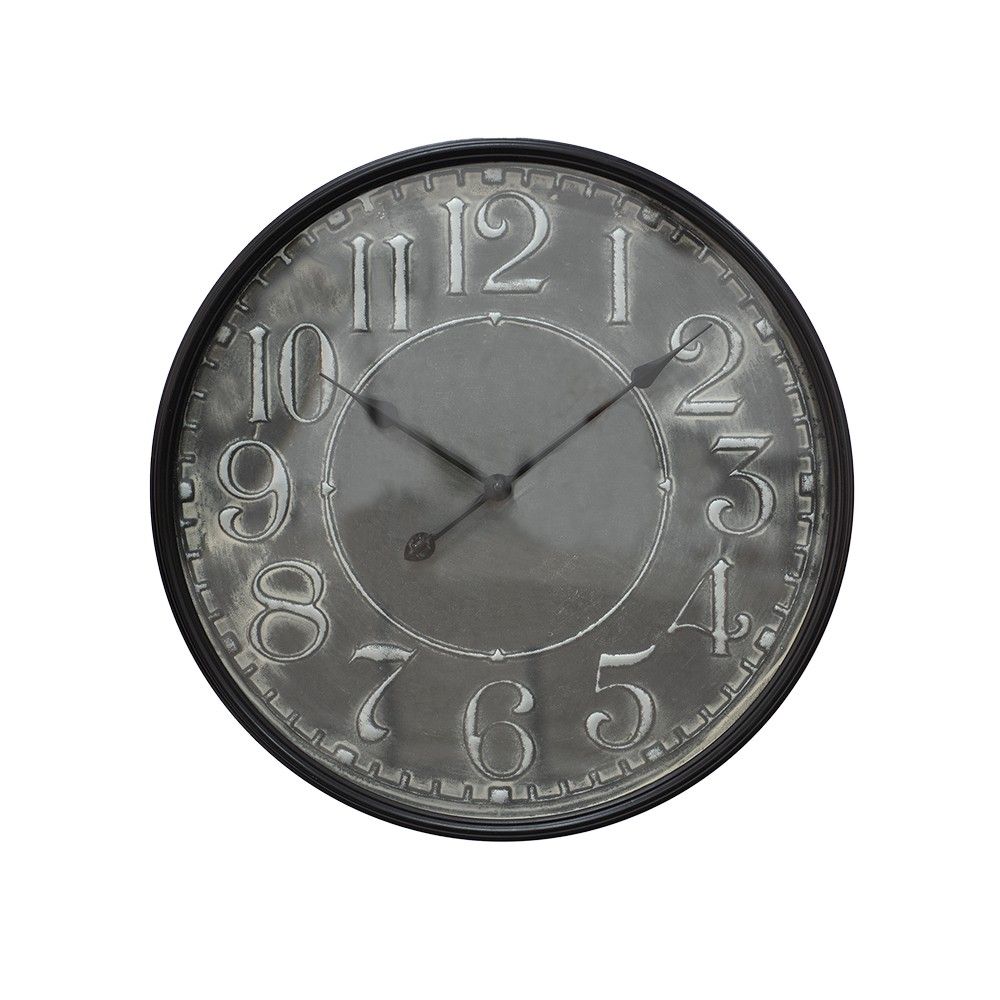 Šedočerné antik nástěnné kovové hodiny - Ø 60*6 cm / 1*AA Clayre & Eef - LaHome - vintage dekorace