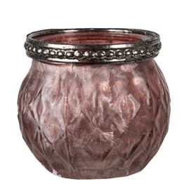 Růžový skleněný svícen na čajovou svíčku - Ø 7*6 cm Clayre & Eef