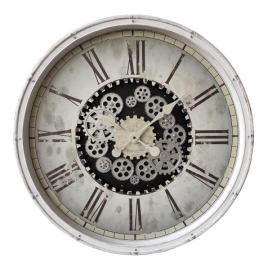 Bílé antik nástěnné hodiny s ozubenými kolečky Westminster - Ø 76*8 cm / 3*AA Clayre & Eef