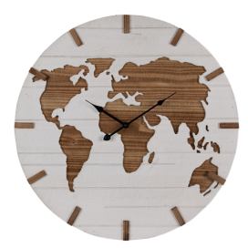 Hnědo-béžové antik nástěnné hodiny s mapou World - Ø 60*4 cm / 1*AA Clayre & Eef