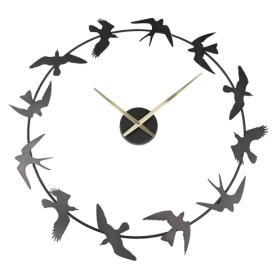 Černé antik nástěnné kovové hodiny s ptáčky - 69*4*66 cm / 1*AA Clayre & Eef