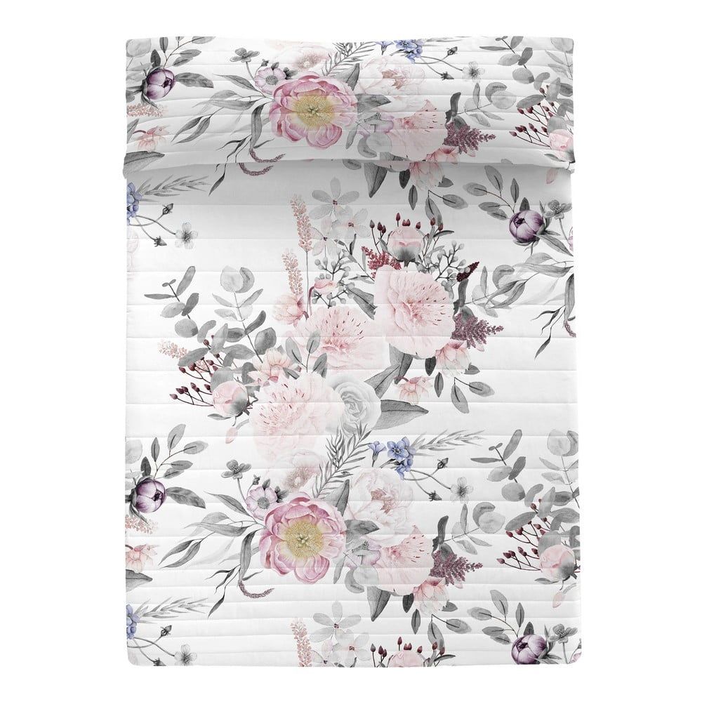 Bílo-růžový bavlněný prošívaný přehoz 180x260 cm Delicate bouquet – Happy Friday - Bonami.cz