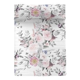 Bílo-růžový bavlněný prošívaný přehoz 180x260 cm Delicate bouquet – Happy Friday