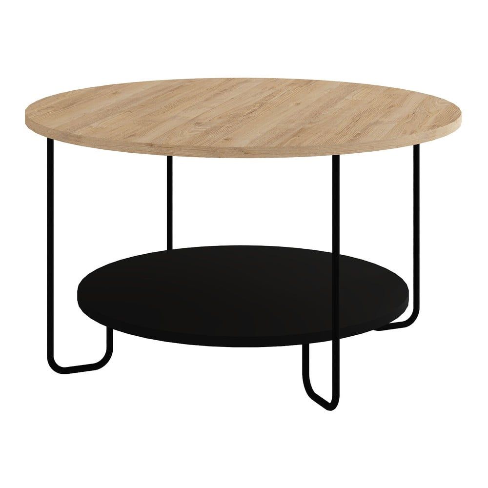 Kulatý konferenční stolek s deskou v dubovém dekoru v černo-přírodní barvě ø 80 cm Tonka – Marckeric - Bonami.cz