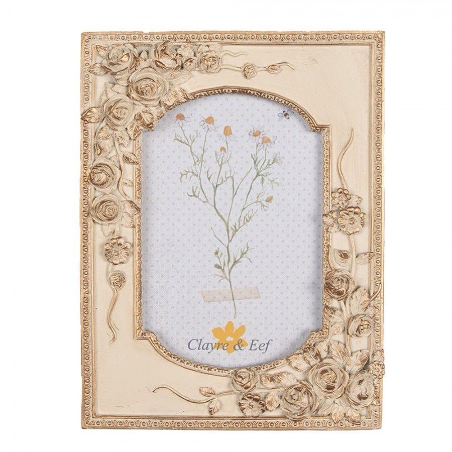 Béžovo-zlatý antik romantický fotorámeček s růžemi - 16*3*21/ 10*15 cm Clayre & Eef - LaHome - vintage dekorace