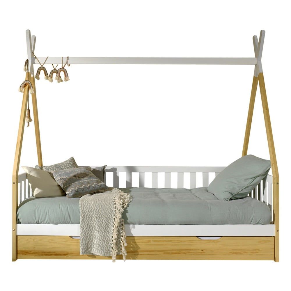 Domečková dětská postel z borovicového dřeva s úložným prostorem v přírodní barvě 90x200 cm TIPI – Vipack - Bonami.cz