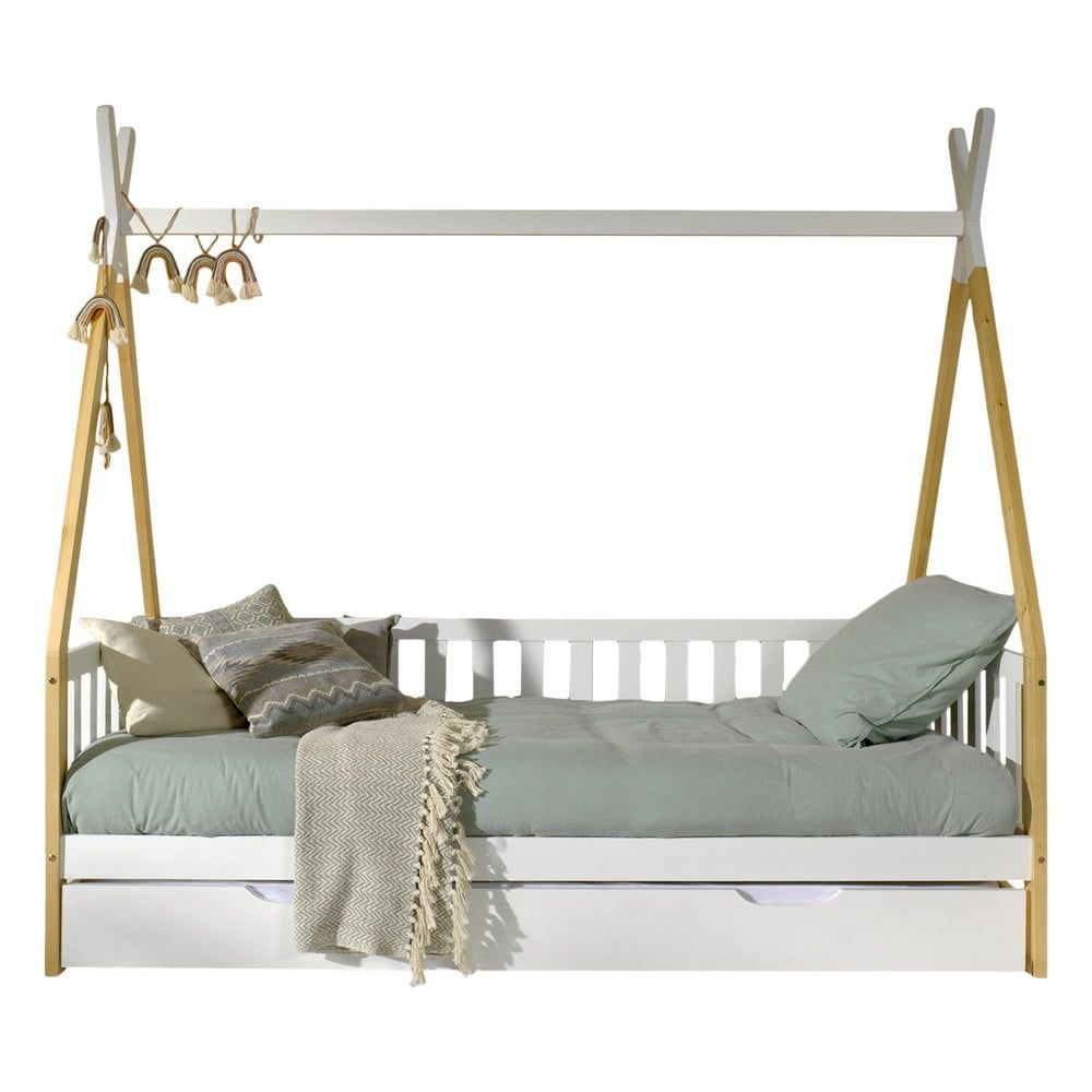 Bílá domečková dětská postel z borovicového dřeva s úložným prostorem 90x200 cm TIPI – Vipack - Bonami.cz