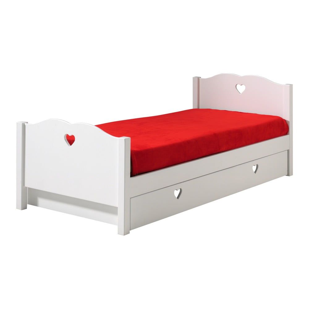 Bílá dětská postel z borovicového dřeva s výsuvným lůžkem s úložným prostorem 90x200 cm AMORI – Vipack - Bonami.cz