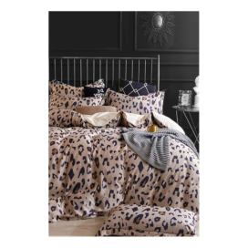 Hnědé prodloužené čtyřdílné bavlněné povlečení na dvoulůžko s prostěradlem 200x220 cm Leopard – Mila Home