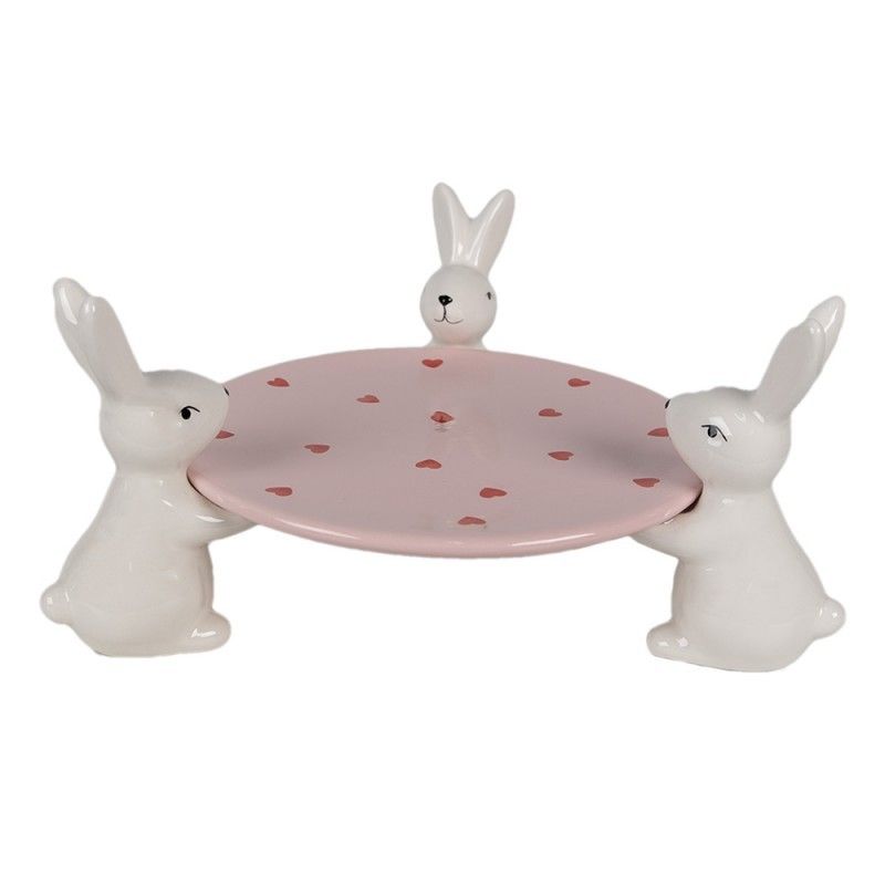 Růžová keramická miska / podnos s králíčky a srdíčky - 24*23*12 cm  Clayre & Eef - LaHome - vintage dekorace