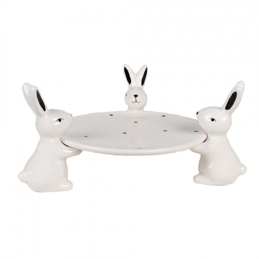 Černobílá keramická miska s králíčky Black&White Bunny - 24*23*12 cm Clayre & Eef - LaHome - vintage dekorace