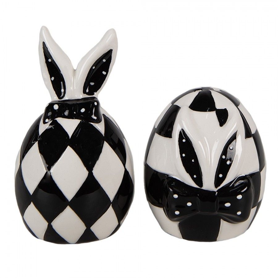 Černobílá keramická slánka a pepřenka Black&White Bunny - Ø 5x9 cm/ Ø 5x7 cm Clayre & Eef - LaHome - vintage dekorace
