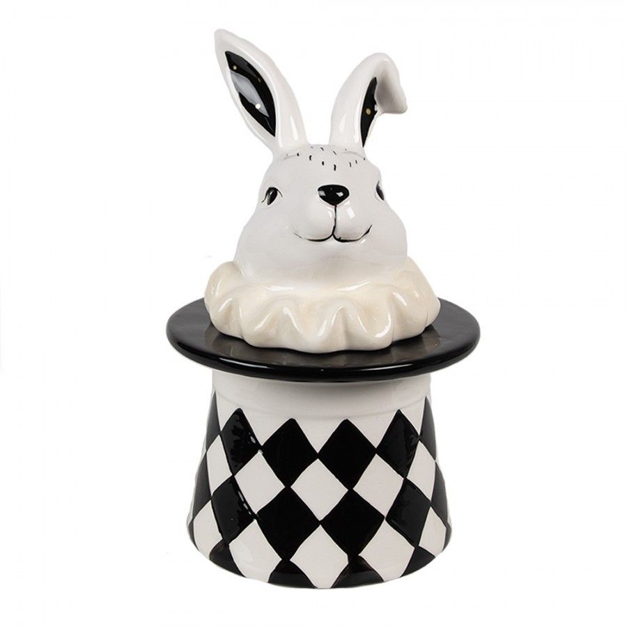 Černobílá keramická dóza Black&White Bunny - 13*13*20 cm Clayre & Eef - LaHome - vintage dekorace