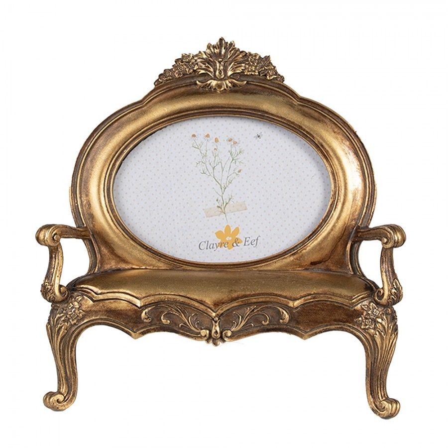 Zlatý antik fotorámeček ve tvaru barokní pohovky - 24*5*25 cm / 15*10 cm Clayre & Eef - LaHome - vintage dekorace