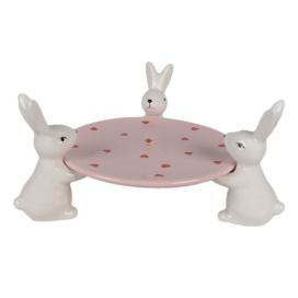Růžová keramická miska / podnos s králíčky a srdíčky - 24*23*12 cm  Clayre & Eef