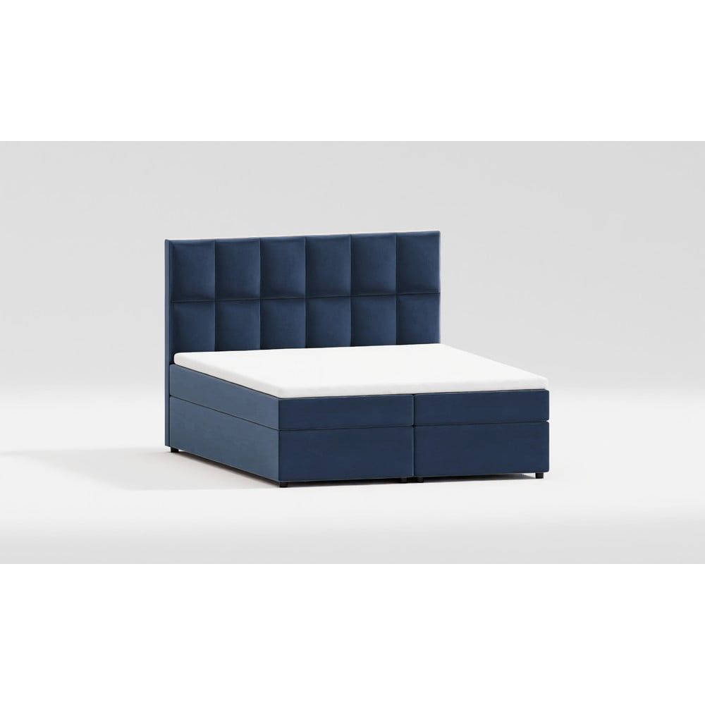 Tmavě modrá čalouněná dvoulůžková postel s úložným prostorem 200x200 cm Flip – Ropez - Bonami.cz