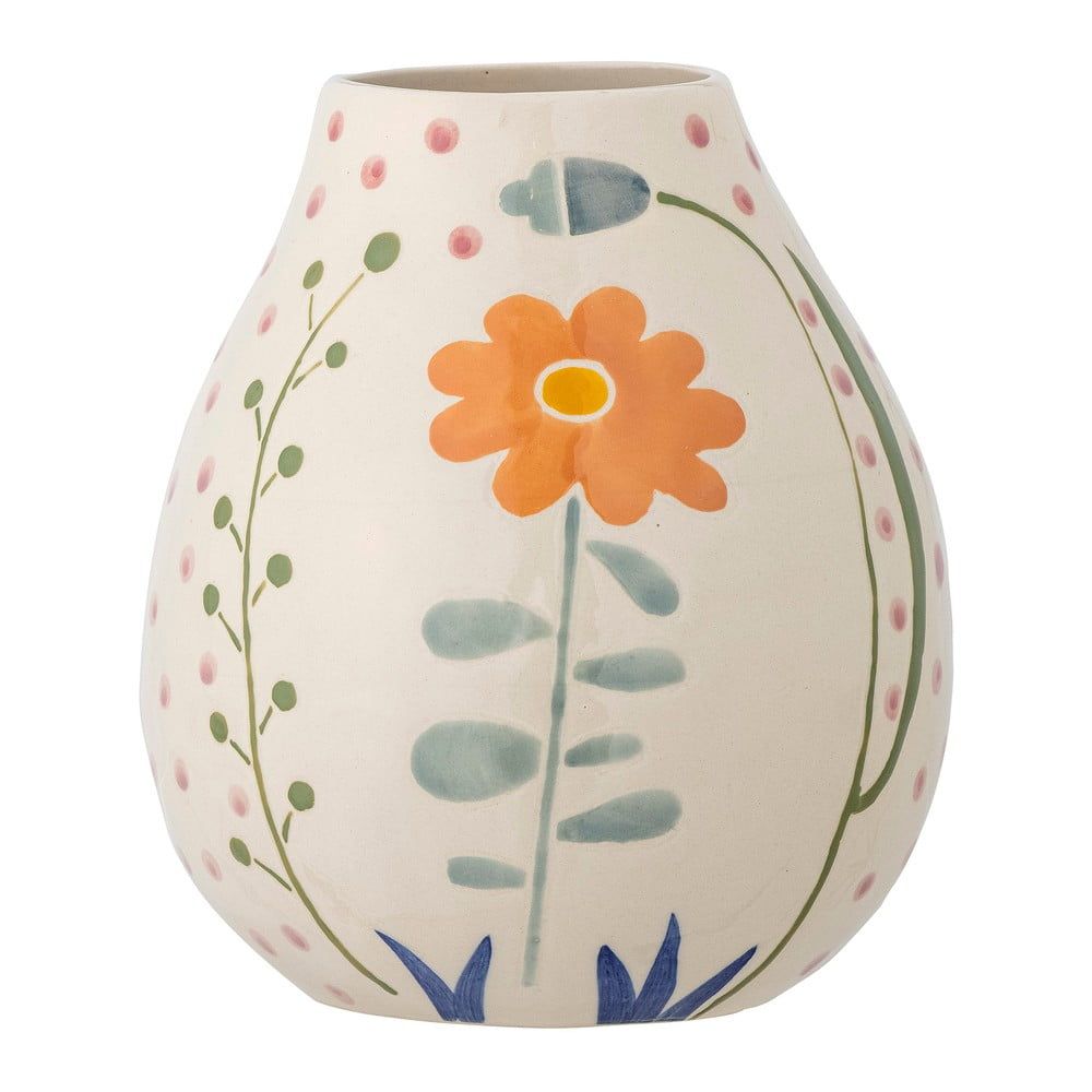 Krémová ručně malovaná váza z kameniny (výška 17 cm) Taza – Bloomingville - Bonami.cz