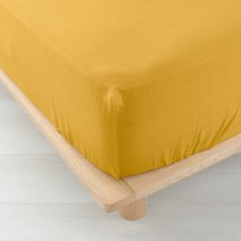 Žluté napínací mušelínové prostěradlo 160x200 cm Angelia – douceur d\'intérieur