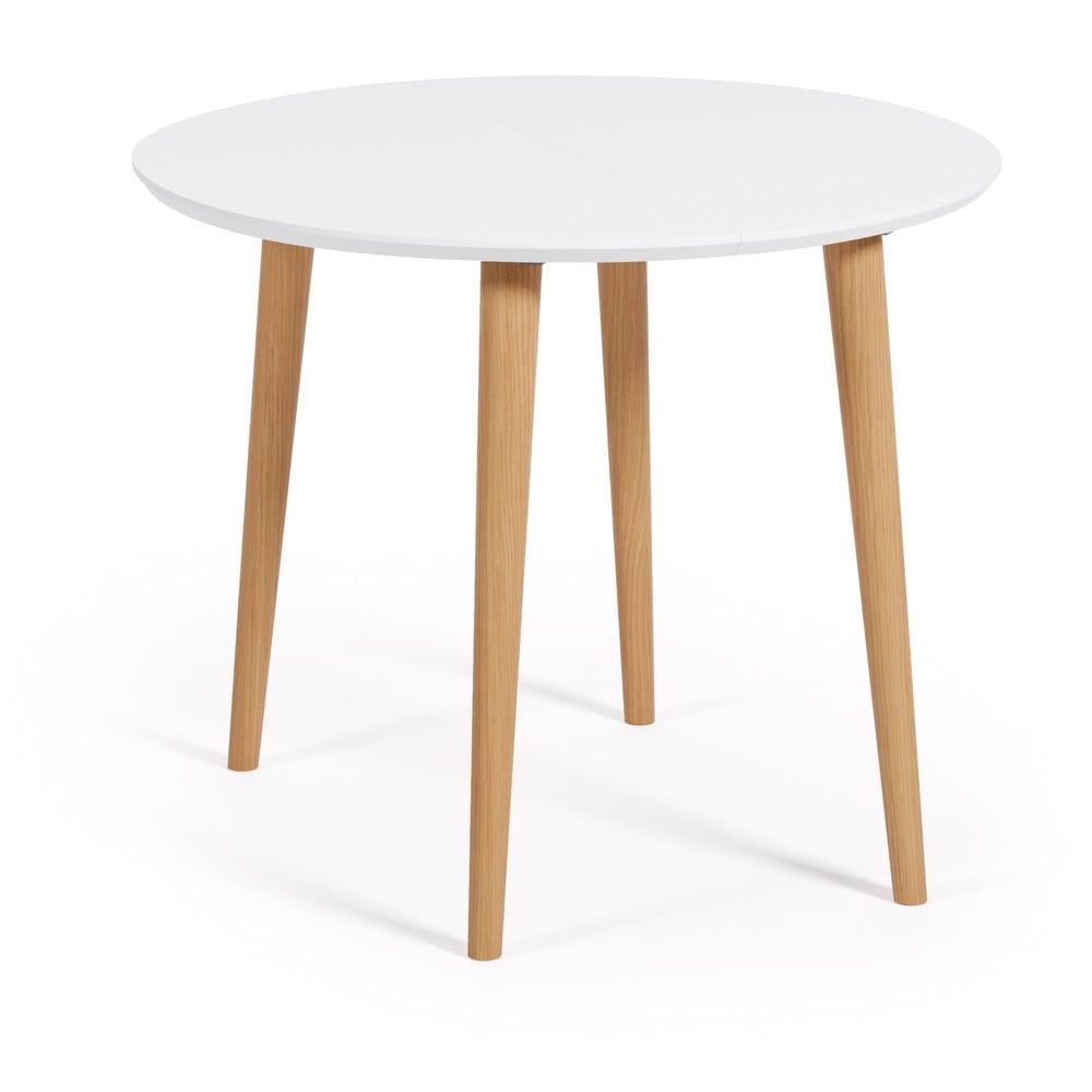 Bílý kulatý rozkládací jídelní stůl s bílou deskou ø 90 cm Oqui – Kave Home - Bonami.cz