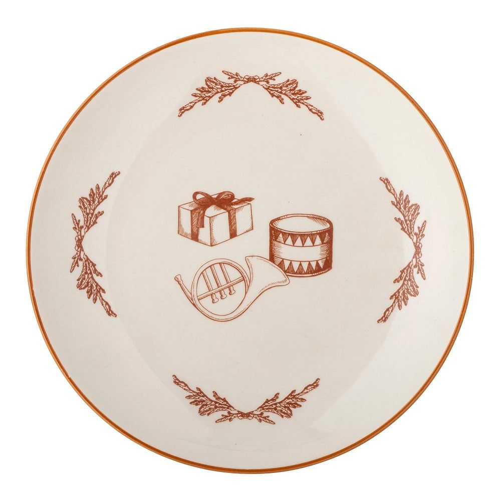 Bílý dezertní  talíř s vánočním motivem z kameniny ø 20,5 cm Beth – Bloomingville - Bonami.cz