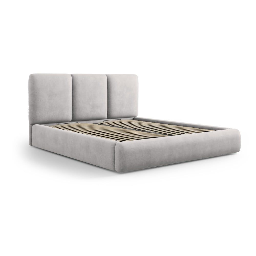 Světle šedá čalouněná dvoulůžková postel s úložným prostorem s roštem 200x200 cm Brody – Mazzini Beds - Bonami.cz