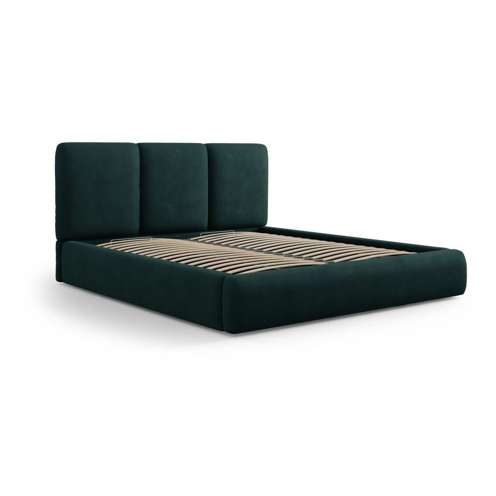 Tmavě zelená čalouněná dvoulůžková postel s úložným prostorem s roštem 160x200 cm Brody – Mazzini Beds - Bonami.cz