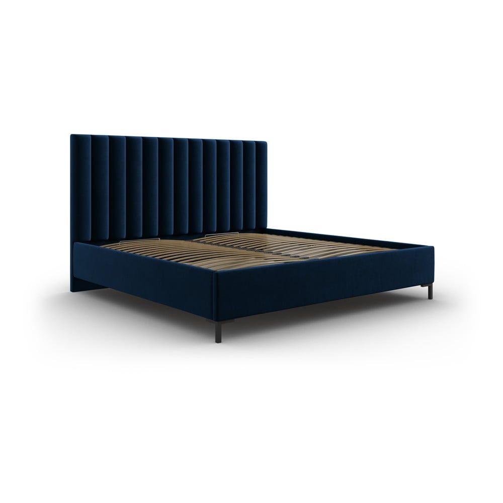 Tmavě modrá čalouněná dvoulůžková postel s úložným prostorem s roštem 160x200 cm Casey – Mazzini Beds - Bonami.cz