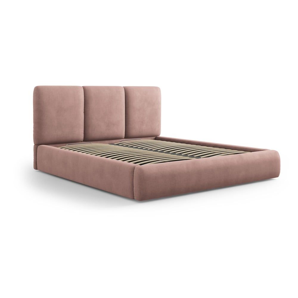 Světle růžová čalouněná dvoulůžková postel s úložným prostorem s roštem 200x200 cm Brody – Mazzini Beds - Bonami.cz