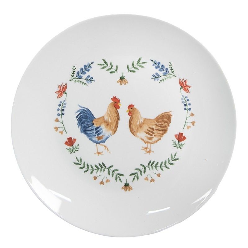 Talířek s kohoutkem a slepičkou Chicken and Rooster - Ø 20*2 cm Clayre & Eef - LaHome - vintage dekorace