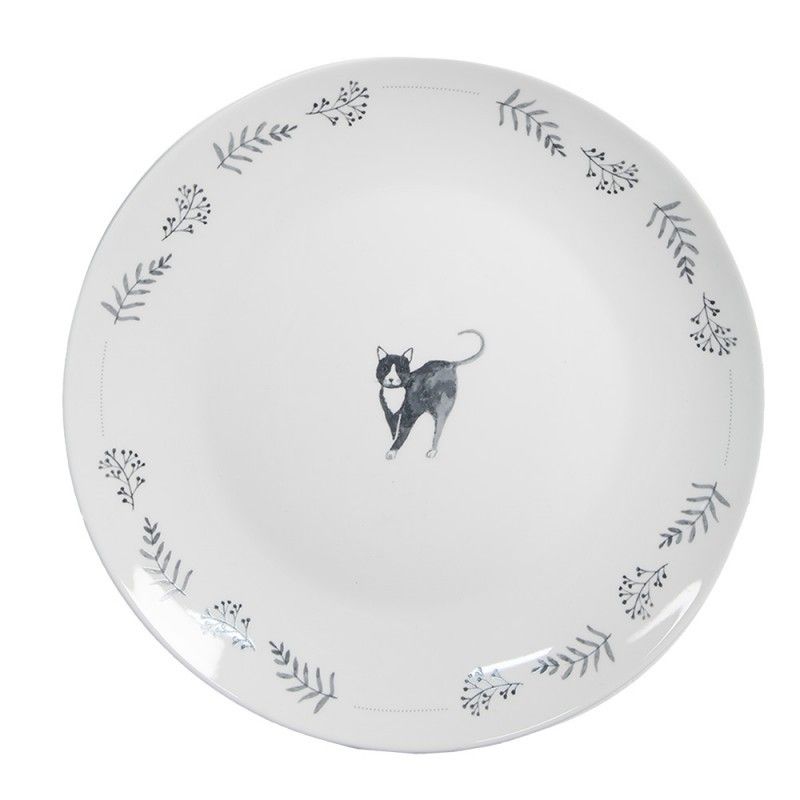 Bílo-šedý porcelánový talířek Cats and Kittens – Ø 20*2 cm Clayre & Eef - LaHome - vintage dekorace