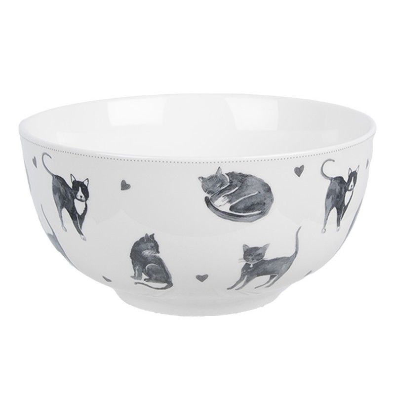 Bílo-šedá porcelánová miska Cats and Kittens – Ø14*7 cm / 500 ml Clayre & Eef - LaHome - vintage dekorace