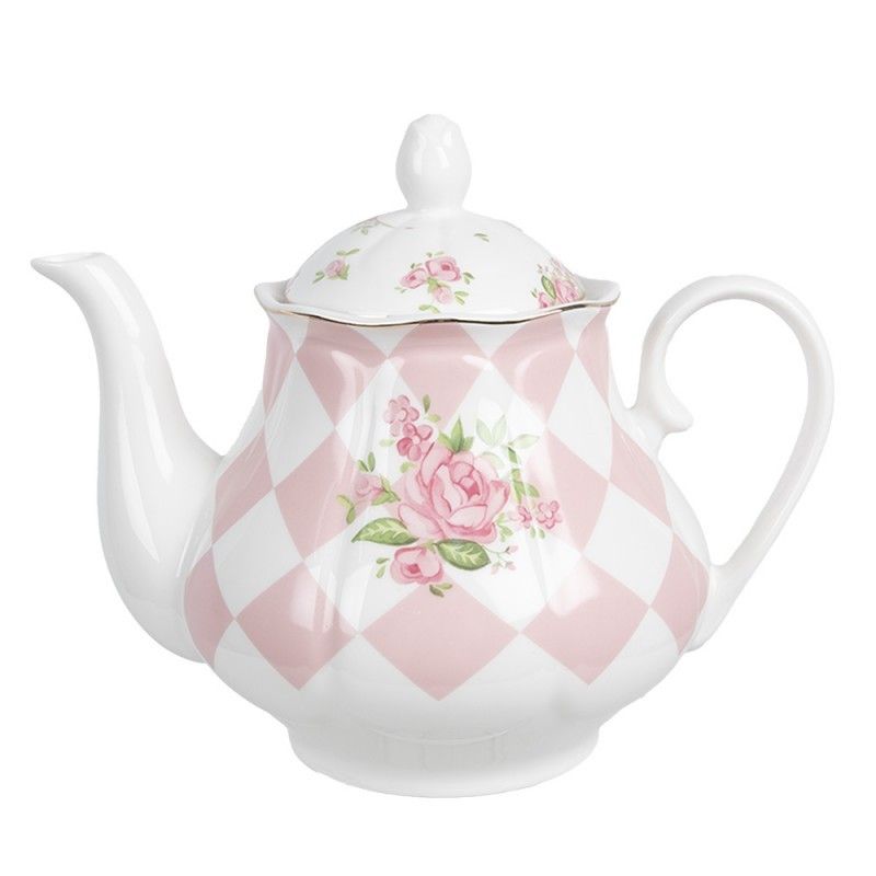 Bílo-růžová konvička na čaj s růžičkami Sweet Roses - 20*14*17 cm / 1000 ml Clayre & Eef - LaHome - vintage dekorace