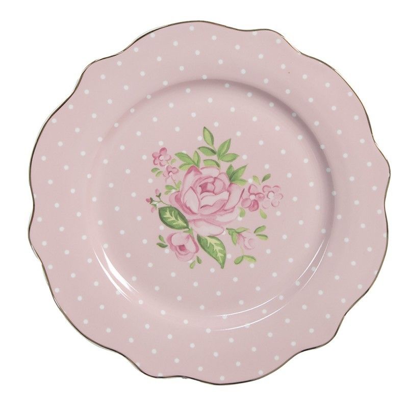 Růžový dezertní talíř s růžičkami Sweet Roses I - Ø 20*2 cm Clayre & Eef - LaHome - vintage dekorace