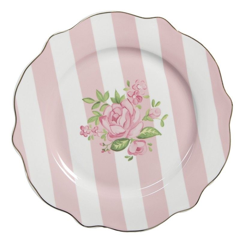 Bílo-růžový dezertní talíř s růžičkami Sweet Roses II - Ø 20*2 cm Clayre & Eef - LaHome - vintage dekorace