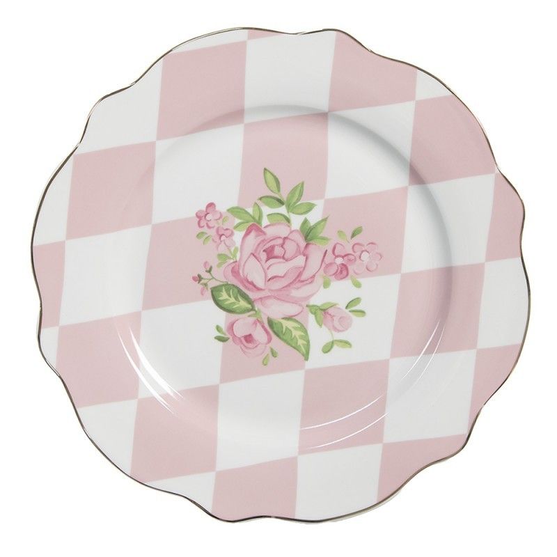 Bílo-růžový dezertní talíř s růžičkami Sweet Roses - Ø 20*2 cm Clayre & Eef - LaHome - vintage dekorace