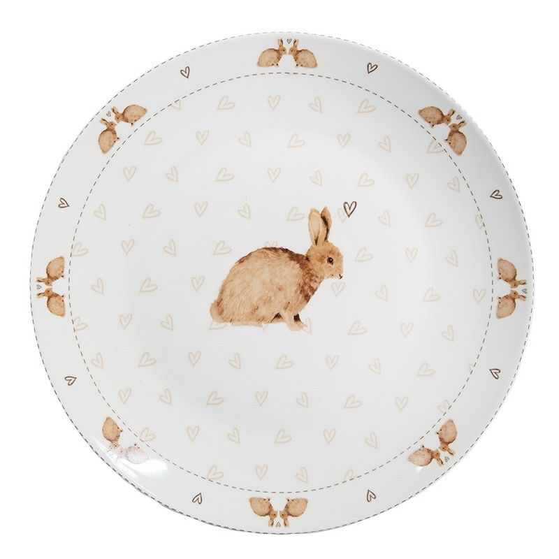 Bílý jídelní talíř s motivem králíčků a srdíček Bunnies in Love - Ø 26*2 cm Clayre & Eef - LaHome - vintage dekorace