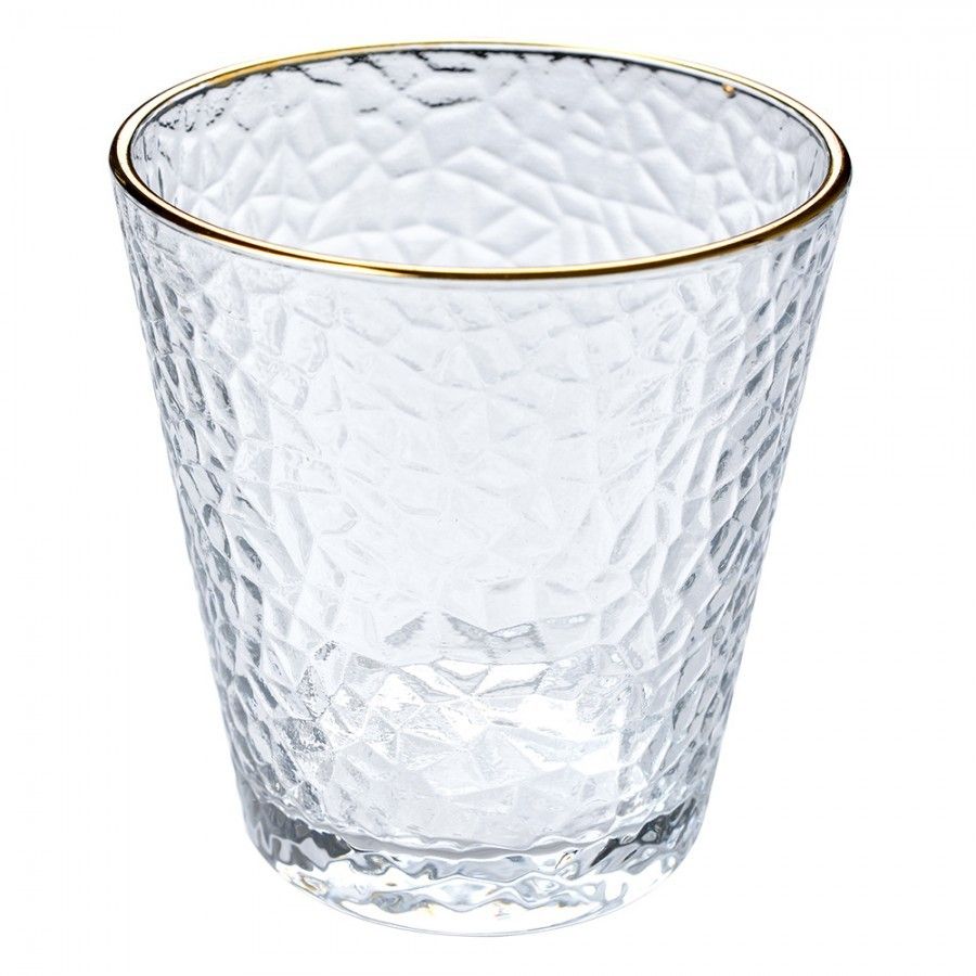 Transparentní sklenice na vodu se zlatým proužkem - Ø 9*9 cm / 320 ml  Clayre & Eef - LaHome - vintage dekorace