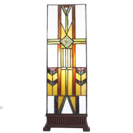 Béžovo-hnědá hranatá stolní lampa Tiffany Salli - 18*18*48 cm E14/max 1*40W Clayre & Eef