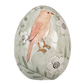 Dekorace zelené vajíčko s květy a ptáčkem - Ø 10*13 cm Clayre & Eef