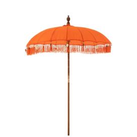 Oranžový slunečník s třásněmi a dřevěnou tyčí Dayu Wood - ∅ 200*260 cm J-Line by Jolipa